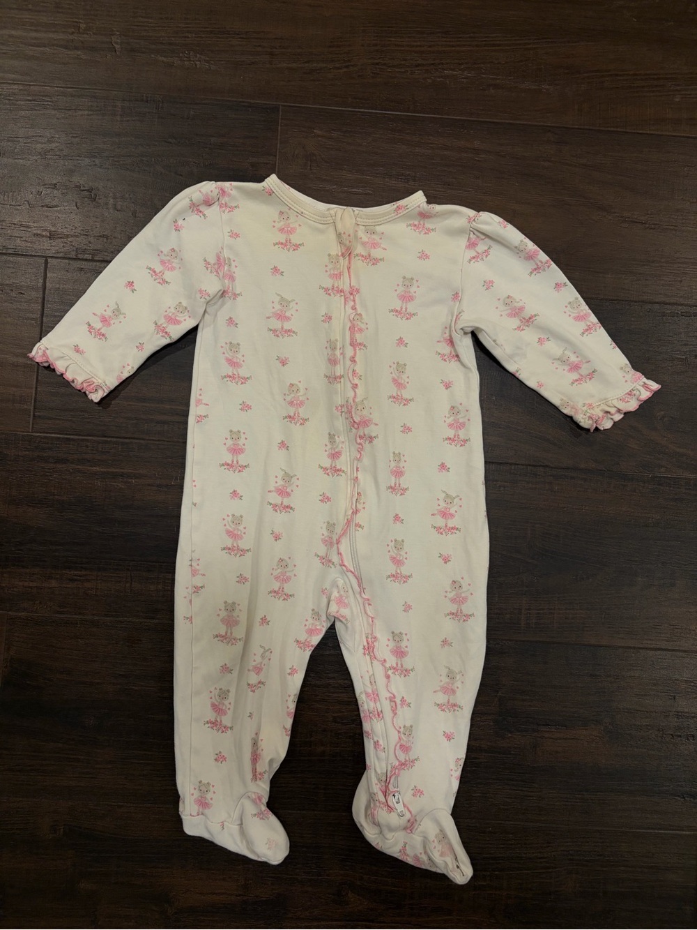 Kissy Kissy Girls 9M Ballerina Print Pima Cotton Zip Footie Pink Green